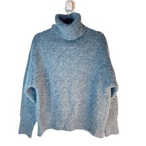 ZARA Smokey Blue Medium Turtleneck Sweater Acrylic Wool Alpaca Blend Soft Cozy
